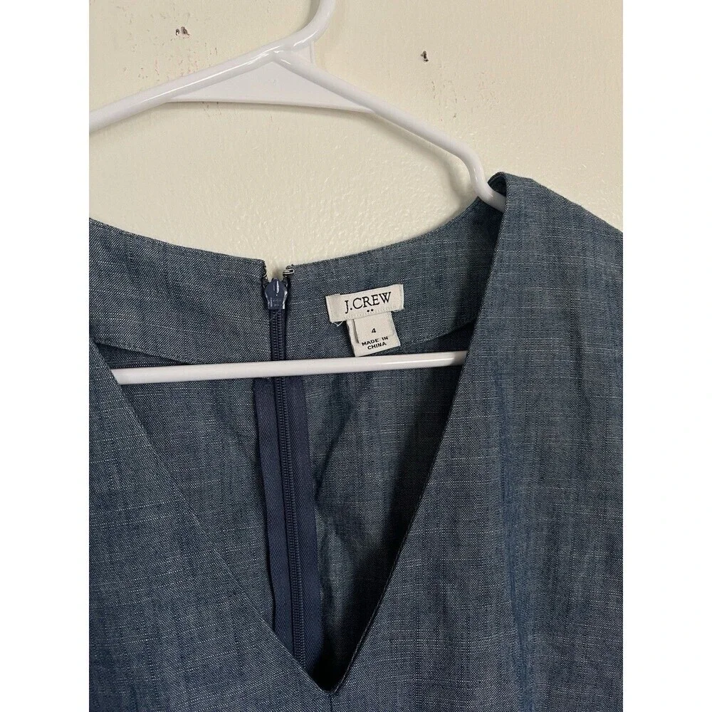 J. Crew Blue Chambray V Neck Ruffle Tie Sleeve Fit Flare Dress 4 Cap Sleeve - Picture 2 of 3